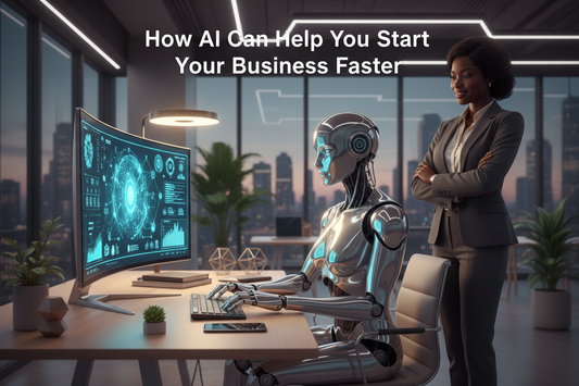 AI digital icons symbolizing how artificial intelligence helps entrepreneurs start a business faster.