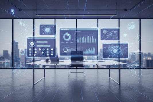 Desk setup with laptop showing AI tools used by entrepreneurs for business productivity