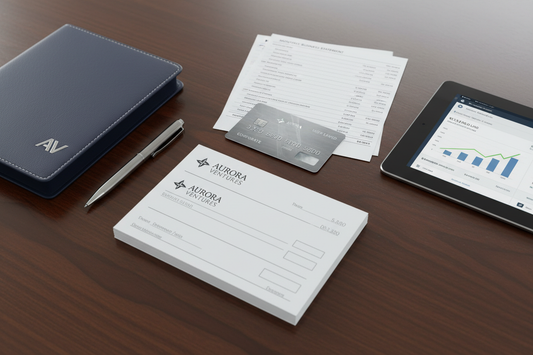 Business debit card and online banking screen representing the benefits of a professional business bank account.
